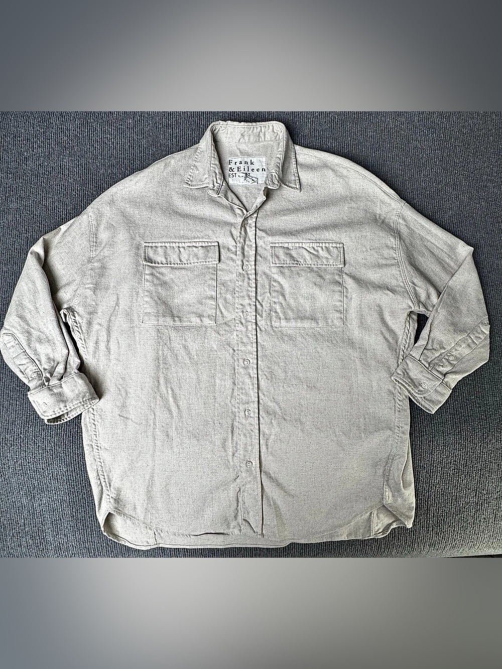 Frank & Eileen McLoghlin Button Down Shirt XS/S Beige 100% Cotton Oversized